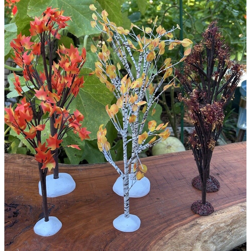 Dept 56 Village Autumn Maple & Birch Trees Set Of 6 Fall Decor Pumpkin Leaves